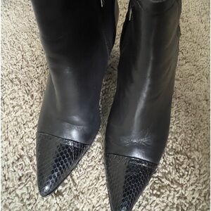 Pre Owned Donald J Pliner Black Snake Skin Toe Leather Ankle Boots Size 8